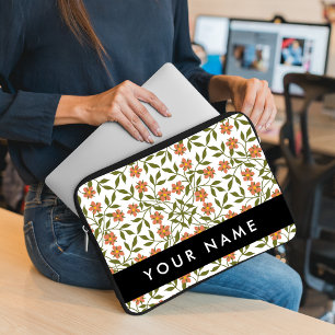 Orange Flowers, Blommönster, Boho, ditt namn Laptop Fodral