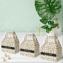 Orange Flowers, Blommönster, Boho, ditt namn Presentaskar