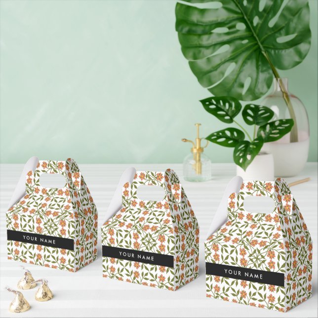 Orange Flowers, Blommönster, Boho, ditt namn Presentaskar (Multipel)