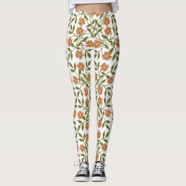 Orange Flowers, Blommönster, Greenery, Boho Leggings