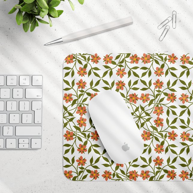 Orange Flowers, Blommönster, Greenery, Boho Musmatta (Skapare uppladdad)