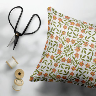 Orange Flowers, Blommönster, Greenery, Boho Prydnadskudde