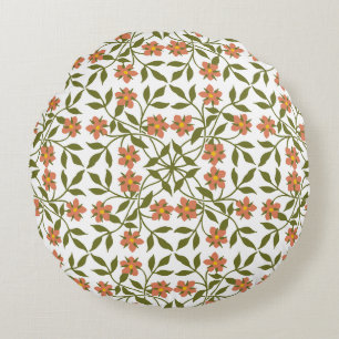 Orange Flowers, Blommönster, Greenery, Boho Rund Kudde