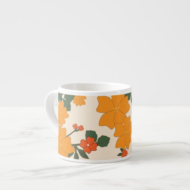 Orange Flowers, Blommönster, Mönster av blommor Espressomugg (Framsida vänster)