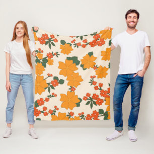 Orange Flowers, Blommönster, Mönster av blommor Fleecefilt