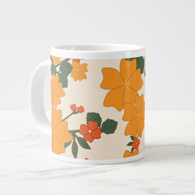 Orange Flowers, Blommönster, Mönster av blommor Jumbo Mugg (Framsida vänster)