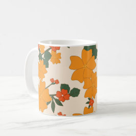 Orange Flowers, Blommönster, Mönster av blommor Kaffemugg