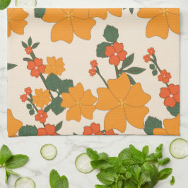 Orange Flowers, Blommönster, Mönster av blommor Kökshandduk