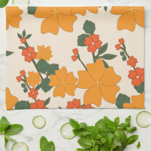 Orange Flowers, Blommönster, Mönster av blommor Kökshandduk