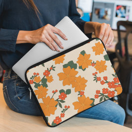 Orange Flowers, Blommönster, Mönster av blommor Laptop Fodral