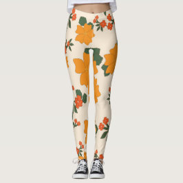 Orange Flowers, Blommönster, Mönster av blommor Leggings