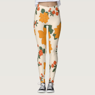 Orange Flowers, Blommönster, Mönster av blommor Leggings