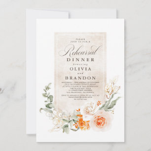 Orange Flowers Boho Elegant Rehearsal Middag Inbjudningar
