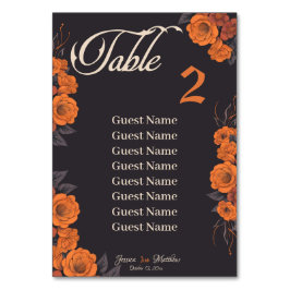 Orange Flowers-bordsnummer med namn-kort Bordsnummer