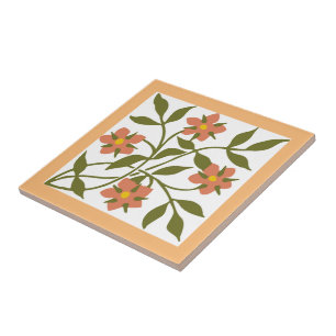 ORANGE FLOWERS CERAMIC TILE KAKELPLATTA