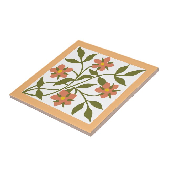 ORANGE FLOWERS CERAMIC TILE KAKELPLATTA (Sidan)