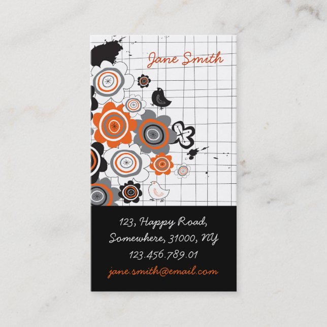 Orange Flowers Chicks Grunge Bläck Blods Doodles K Visitkort (Framsida)