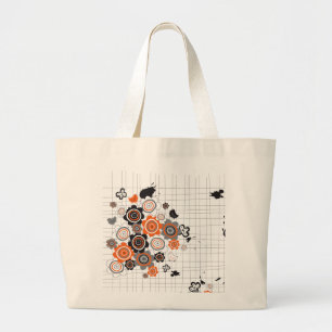 Orange Flowers Chicks Grunge Bläck Blots Doodles K Jumbo Tygkasse