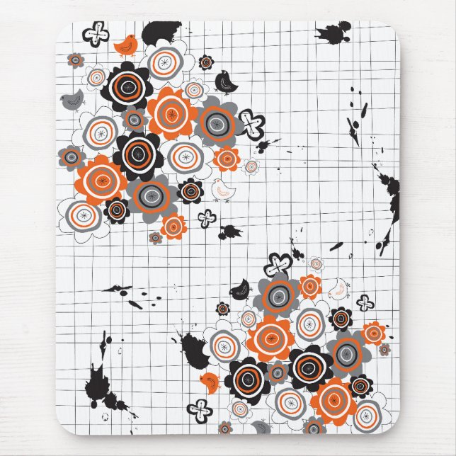 Orange Flowers Chicks Grunge Bläck Blots Doodles K Musmatta (Framsidan)