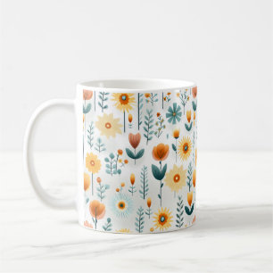 Orange Flowers Colorful Mönster Kaffemugg