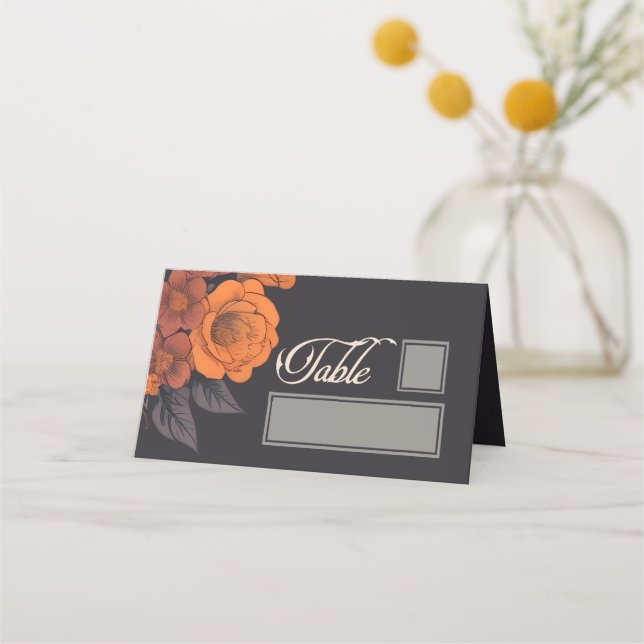 Orange Flowers Elegant bord och namn ställe Placeringskort (Framsida)