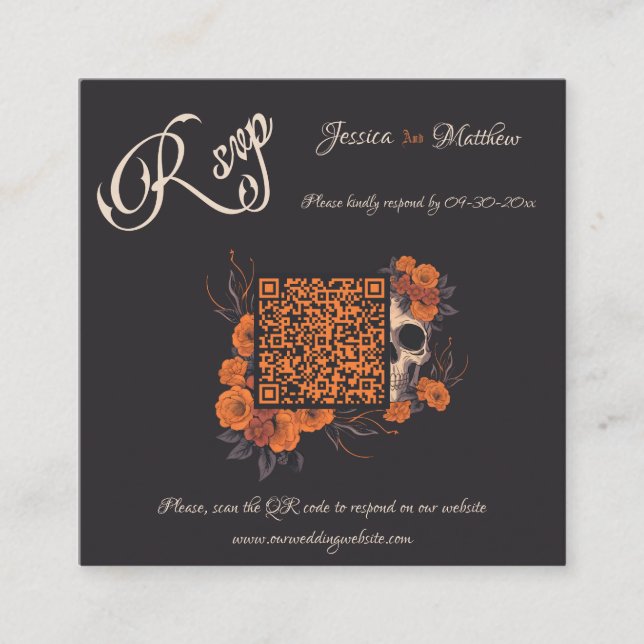 Orange Flowers Elegant Minimal QR-OSA kort (Framsida)