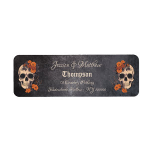 Orange Flowers Elegant Skull bröllop Adress Returadress Etikett