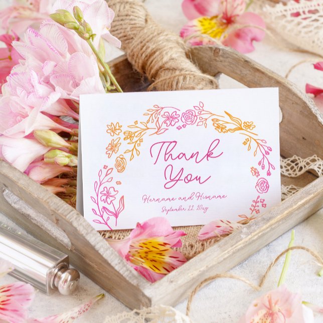 Orange Flowers för vimatisk Rosa Hand plockade Tack Kort (Skapare uppladdad)