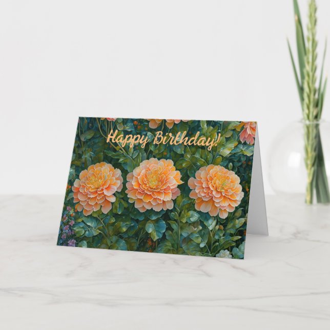 Orange Flowers Garden Art Birthday Card Kort (Framsida)
