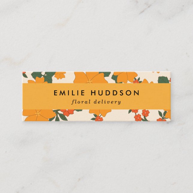 Orange Flowers, Grey, Florist, Flower Shop Mini Visitkort (Framsida)