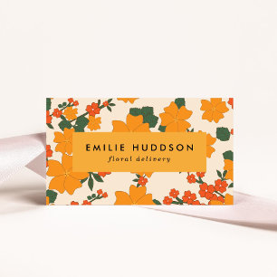 Orange Flowers, Grey, Florist, Flower Shop Visitkort