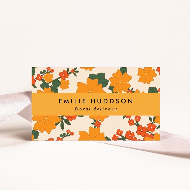 Orange Flowers, Grey, Florist, Flower Shop Visitkort (Skapare uppladdad)