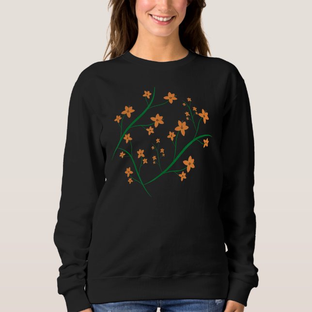 Orange Flowers Grönt Grenar Graphic Design T Shirt (Framsida)