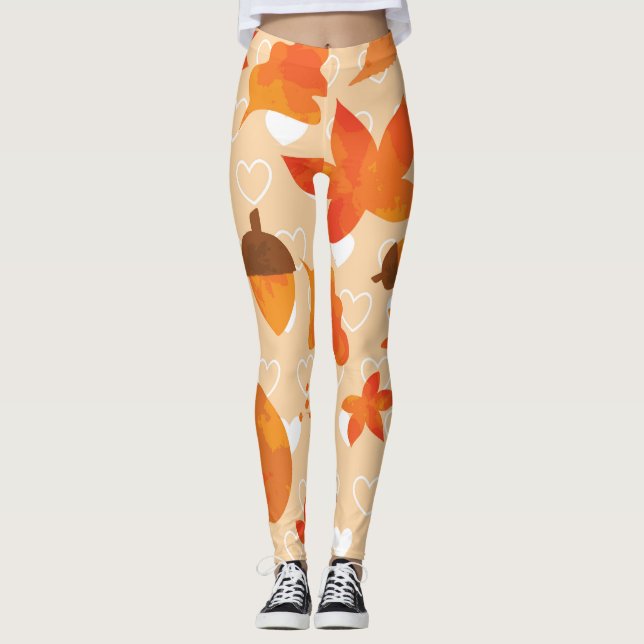 Orange Flowers: Hand Doodle Mönster. Leggings (Framsida)