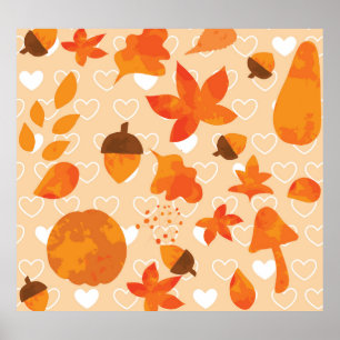 Orange Flowers: Hand Doodle Mönster. Poster
