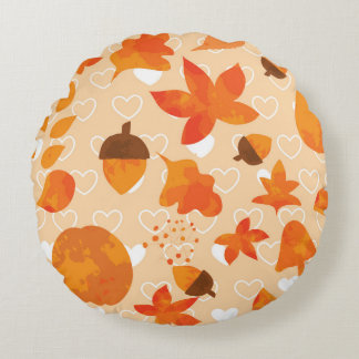 Orange Flowers: Hand Doodle Mönster. Rund Kudde