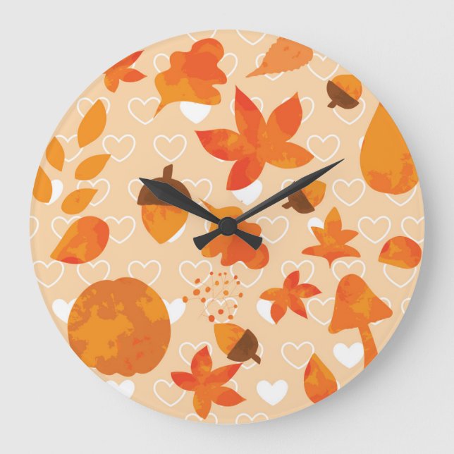 Orange Flowers: Hand Doodle Mönster. Stor Klocka (Framsida)