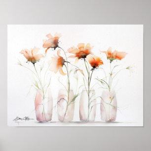 Orange Flowers in Glass Vas Poster