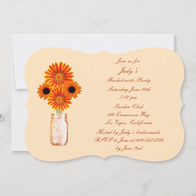 Orange Flowers Mason Burk Bachelorette Party Inbju Inbjudningar (Framsida)