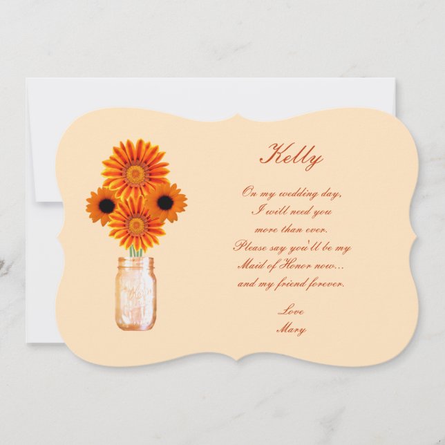 Orange Flowers Mason Burk Maid of honor Card Inbjudningar (Framsida)