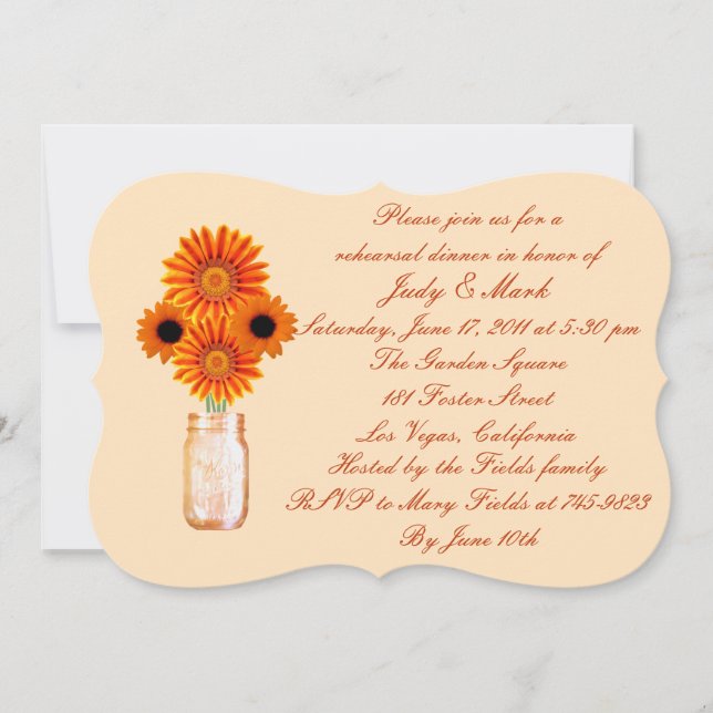 Orange Flowers Mason Burk Rehearsal Dinner Inbjuda Inbjudningar (Framsida)