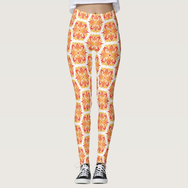 Orange Flowers, Mönster till blommor, Blommönster Leggings (Framsida)