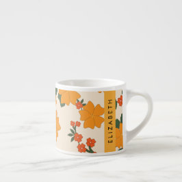 Orange Flowers, Mönster till blommor, ditt namn Espressomugg
