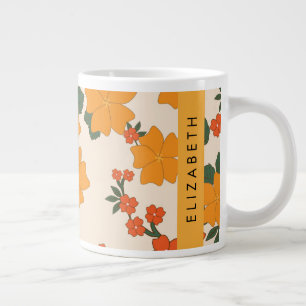 Orange Flowers, Mönster till blommor, ditt namn Jumbo Mugg