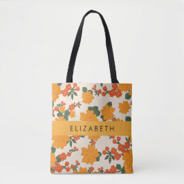 Orange Flowers, Mönster till blommor, ditt namn Tygkasse