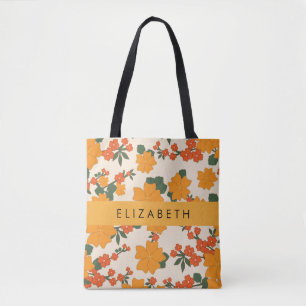Orange Flowers, Mönster till blommor, ditt namn Tygkasse