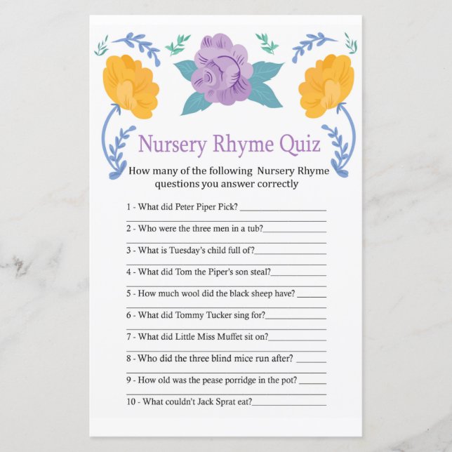 Orange Flowers Nursery Rhyme Quiz babyduschspel (Framsida)