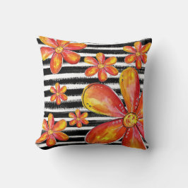 Orange Flowers on Black Rand Kudde