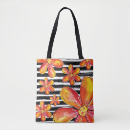 Orange Flowers on Black Rand Tygkasse