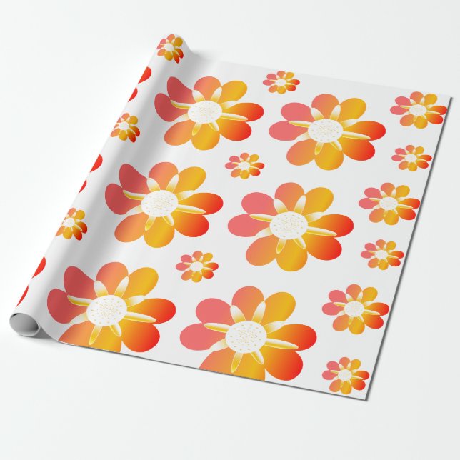 Orange Flowers Presentpapper (Utrullad)